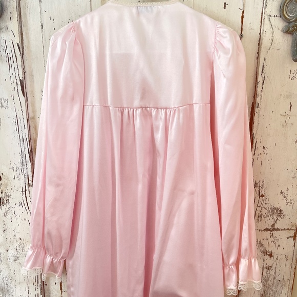 French Maid Size Small Womans Pink Ivory Lace Satin Soft Inside Nightgown Nighty - Picture 7 of 8